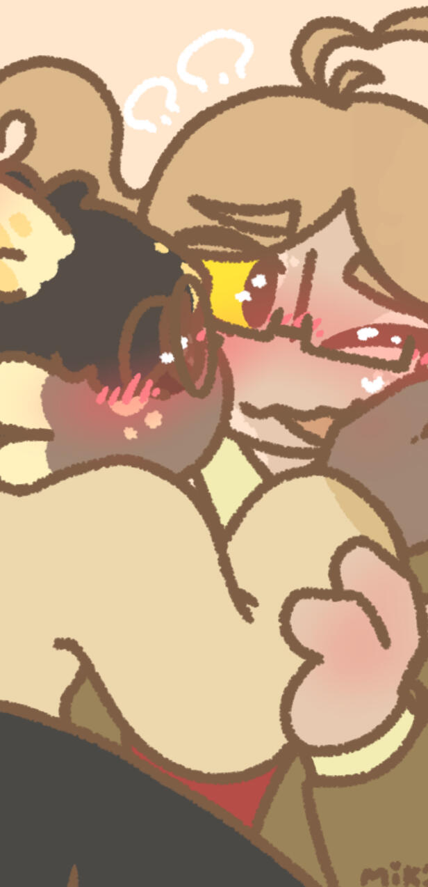 picture of a flustered character with round glasses, fluffy hair and psuedopod-like appendiges on its cheeks and the top of its head