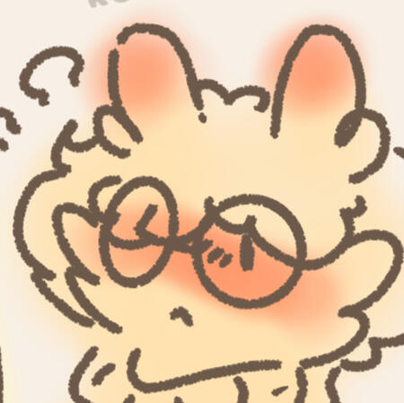 picture of a flustered character with round glasses, fluffy hair and psuedopod-like appendiges on its cheeks and the top of its head